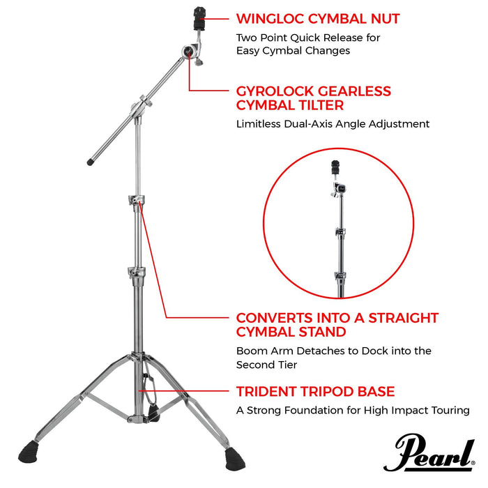 Pearl Pro Double-Braced Cymbal Boom Stand with Locking Boom Arm (B1030)