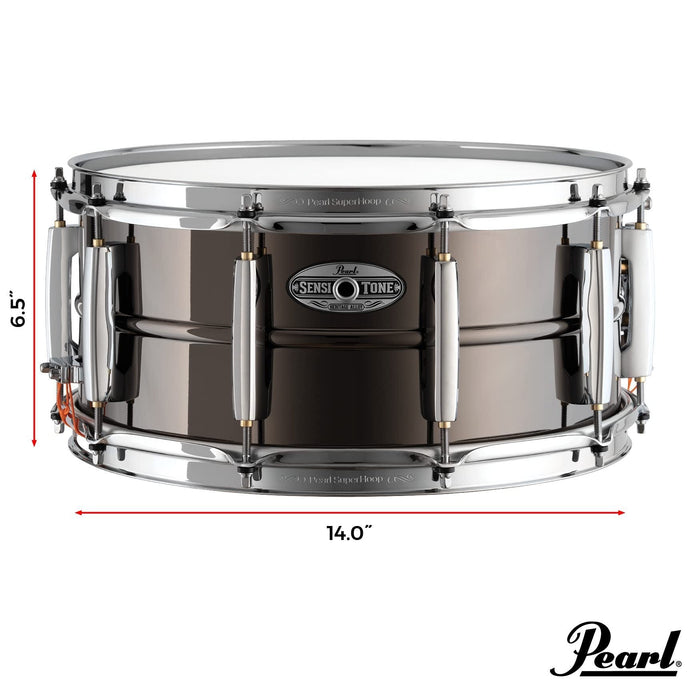 Pearl 14"x6.5" SensiTone Heritage Alloy Black Nickel-over-Brass Snare Drum with Beaded Shell, 2.3mm Triple-Flanged Hoops, and 10 arched CL Lugs