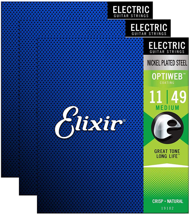 Elixir 19102 Optiweb Electric Guitar Strings Medium 11-49 (3 Pack Bundle)