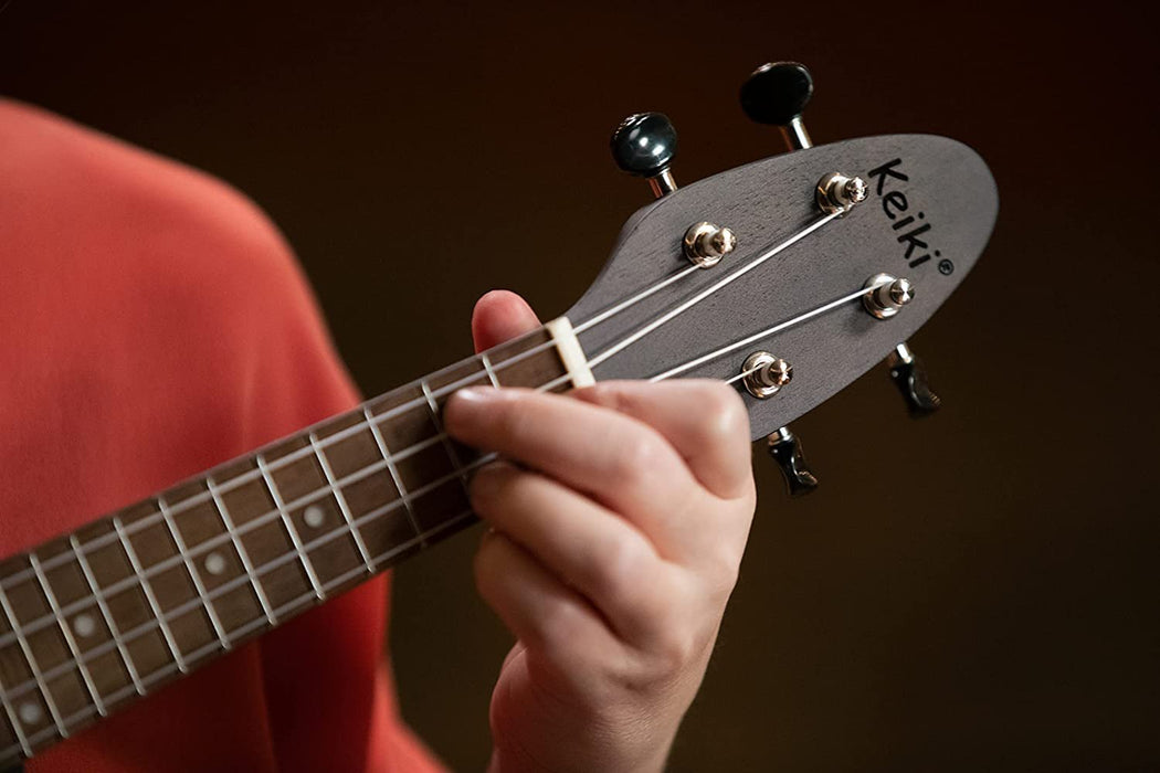 Ortega Guitars, 4-String Keiki Series Sopranino Ukulele with Turtle Etching, Right, Transparent black, (K1-CO)