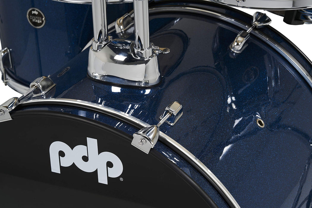 PDP By DW Center Stage Complete Drumkit, 5 Drum Set, Royal Blue Sparkle, 7x10, 8x12, 12x14 Floor, 14x20 Kick, 5x14 Snare (PDCE2015KTRB)