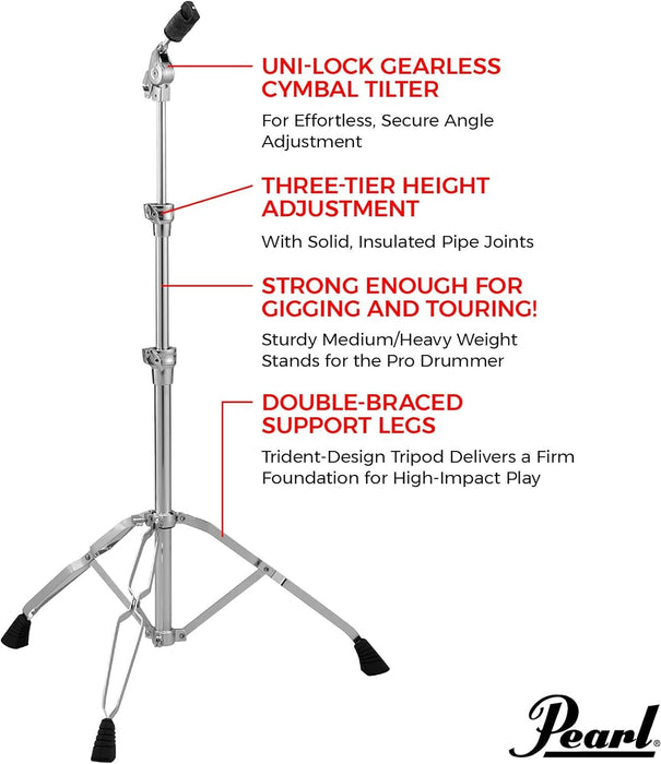 Pearl C930 Double-Braced Cymbal Stand, Heavy Weight Stand with Gearless UniLock Cymbal Tilter, Three-Tier Height Adjustment, and Sturdy Double-Braced legs.