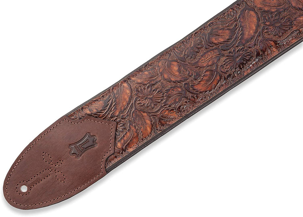 Levy's Leathers Sundance 3" wide Embossed Leather Guitar Strap; Western Series - Geramium Whiskey (M4WP-006)