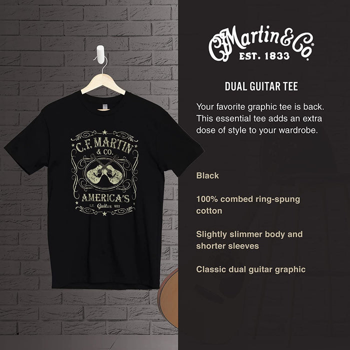 Martin Guitar Dual-Guitar Tee Shirt for Men and Women, Quality Unisex Black Graphic T-Shirt - Size XL