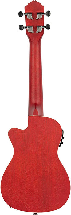 Ortega Guitars, 4-String Earth Series Concert Acoustic/Electric Ukulele, Right, Transparent Fire Red, (RUFIRE-CE)