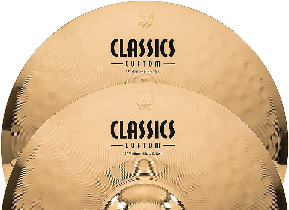 Meinl 15" Medium Hihat (Hi Hat) Cymbal Pair - Classics Custom Brilliant - Made in Germany, 2-YEAR WARRANTY (CC15MH-B)