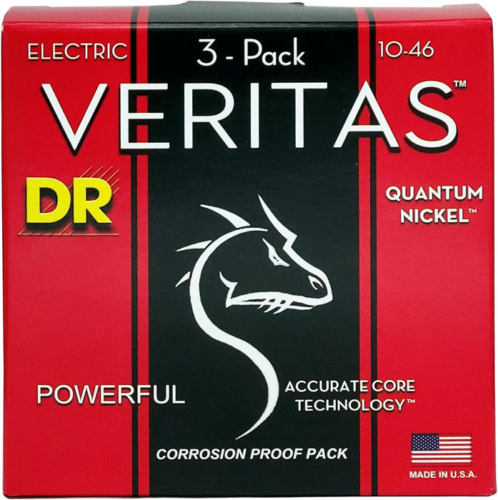 DR Strings Veritas Coated Core Technology Electric Guitar Strings, Medium 10-46, 3-Pack (VTE-10-3PK)