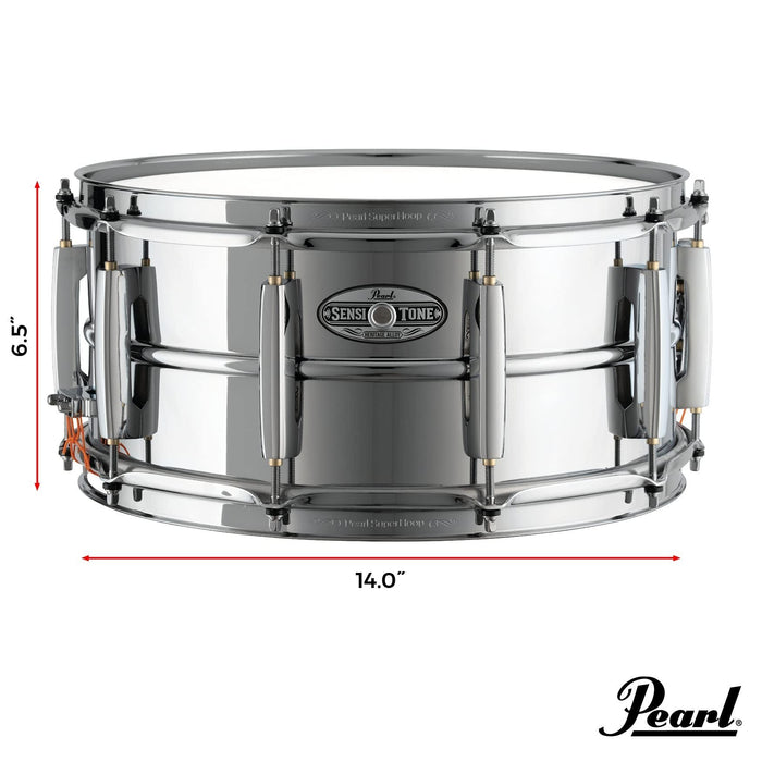 Pearl 14"x6.5" SensiTone Heritage Alloy Chrome-over-Steel Snare Drum with Beaded Shell, 2.3mm Triple-Flanged Hoops, and 10 arched CL Lugs