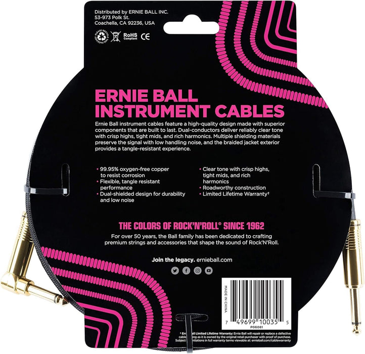 Ernie Ball Braided Instrument Cable Set Straight/Angle Length 10ft in Black (P06081) - Pack of 2