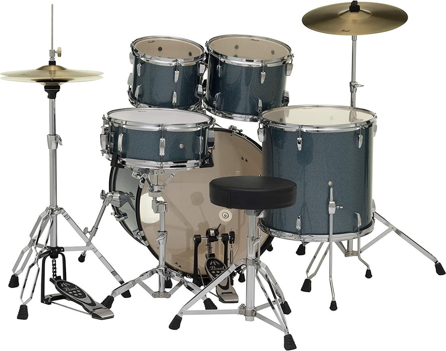 Pearl Roadshow 5-piece Complete Drum Set with Cymbals - 22" Kick - Aqua Blue Glitter