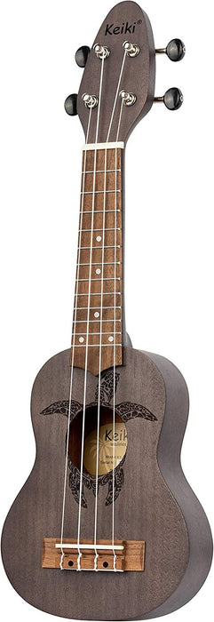 Ortega Guitars, 4-String Keiki Series Sopranino Ukulele with Turtle Etching, Right, Transparent black, (K1-CO)