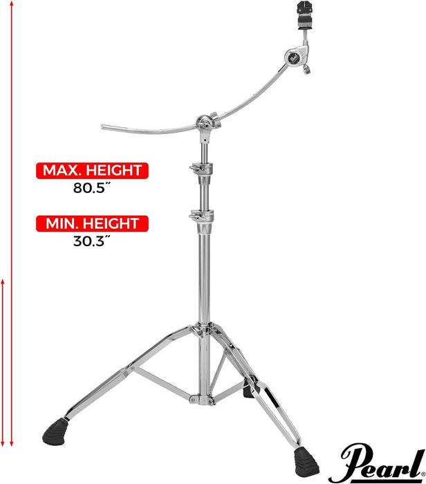 Pearl B1030C Pro Double-Braced Cymbal Boom Stand with Exclusive Curved Boom Arm, GyroLock Gearless Cymbal Tilter, and WingLoc Quick-Release Cymbal Nut.