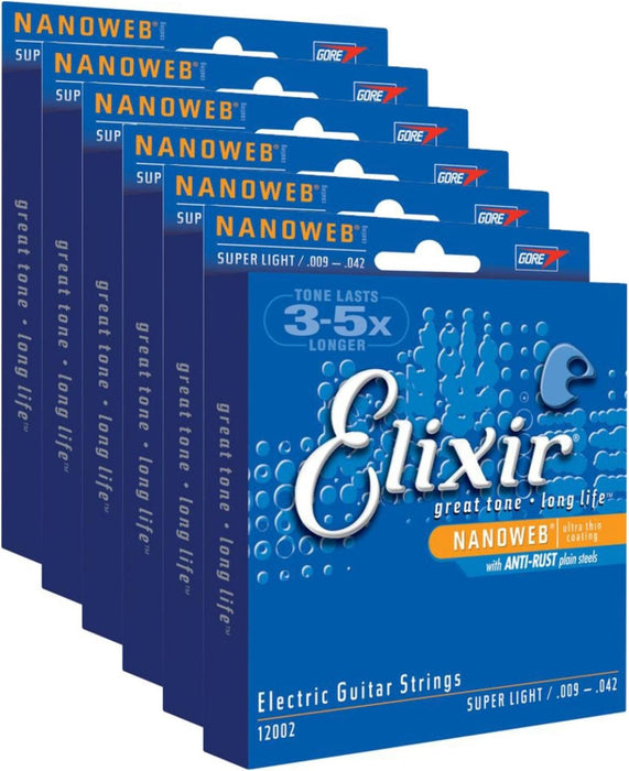 6 Sets of Elixir 12002 Super Light Electric Strings (9-42) (Nanoweb)