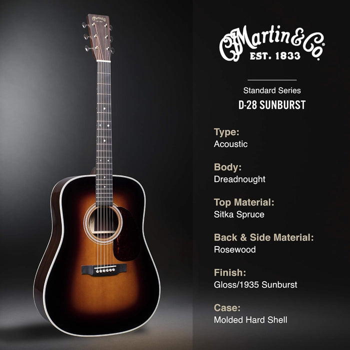 Martin Dreadnought Sitka Spruce/East Indian Rosewood - Sunburst (D-28)