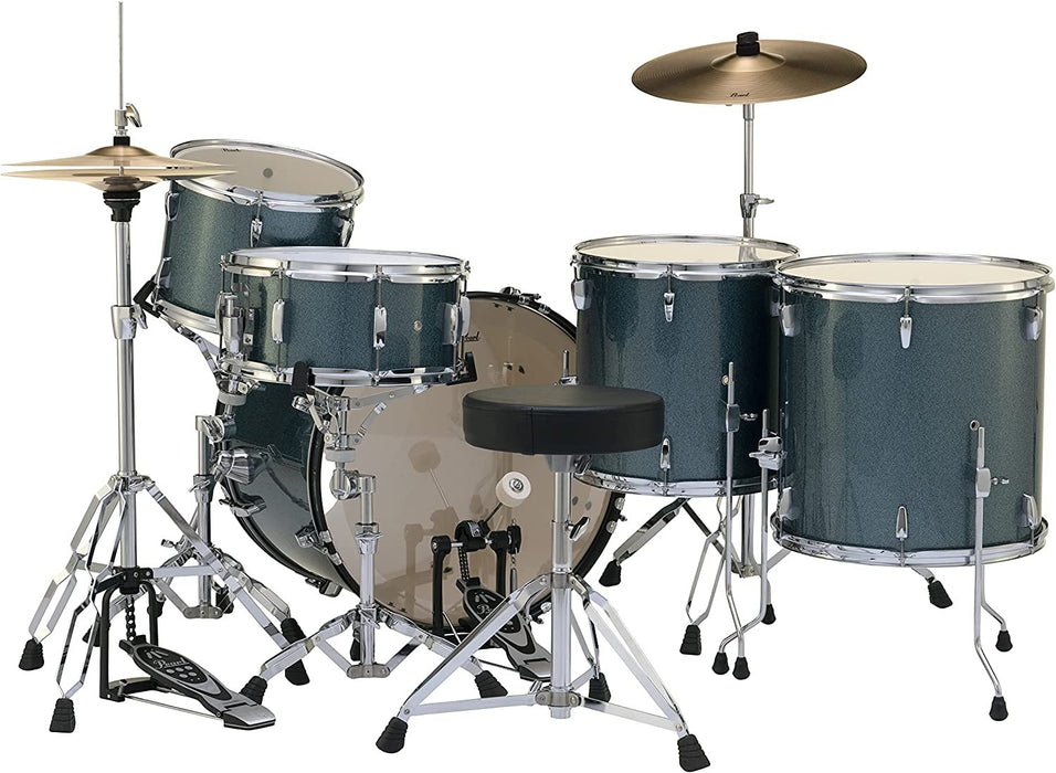 Pearl Roadshow 5-Piece Complete Rock Drum Kit with Hardware and Cymbals - Aqua Blue Glitter (RS525WFC/C703)