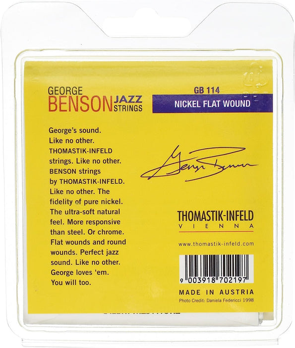 Thomastik-Infeld GB114 Jazz Guitar Strings: George Benson 6 String Set - Pure Nickel Flat Wounds E, B, G, D, A, E Set