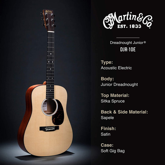 Martin D Jr-10E Satin Sitka/Sapele w/Electronics