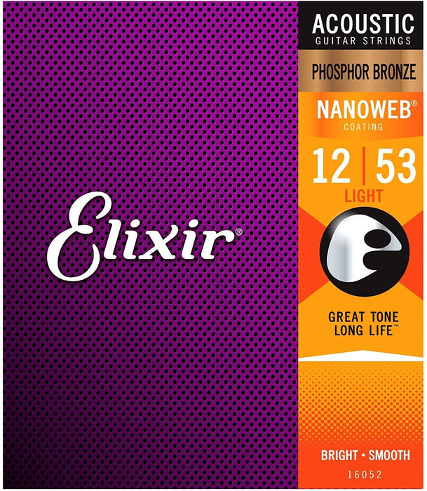 Elixir 16052 Acoustic Phosphor Bronze Nano Light 12-53 (6 Pack Bundle)