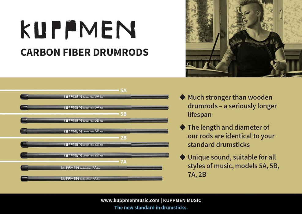 Kuppmen CFDR5B Carbon Fiber 5B Drum Rods l Manufactured in The Netherlands l Professional Quality