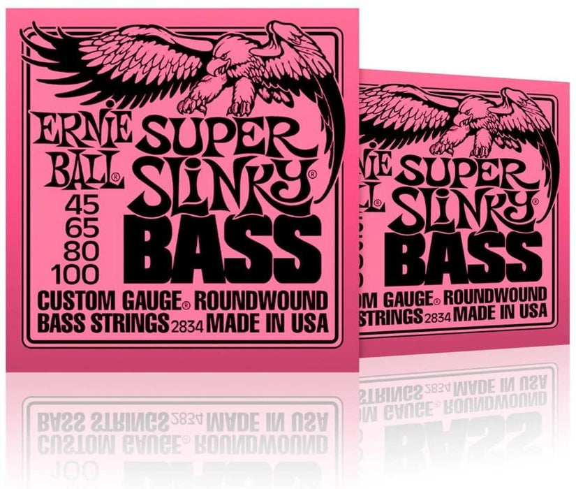Ernie Ball 2834 Super Slinky Round Wound Bass Strings 2 Pack (Standard)