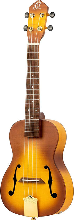 Ortega Guitars, 1-String Custom Built Series F-Hole Arched Top Concert Acoustic-Electric Ukulele w/Bag, Right (RUSL-HSB)