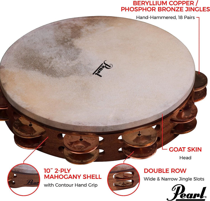 Pearl German Silver Double Row Orchestral Tambourine (PETM1018GS)