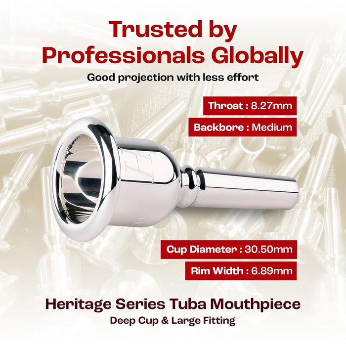 Denis Wick Heritage Tuba Mouthpiece Silver-Plated, 2186-4L - Thinned Walls & Balanced Mass for Focused Tone & Easy Articulation - Medium-Large Shank - Solo Band & Orchestral - 30.5 x 6.9 x 8.27mm