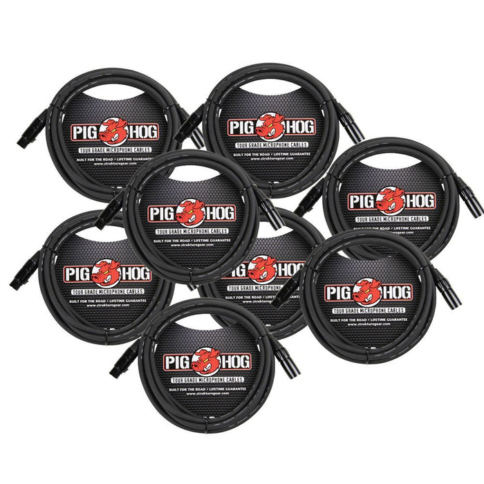 Pig Hog PHM10 10' High Performance 8mm 3-Pin XLR Microphone Cable - 8 Pack