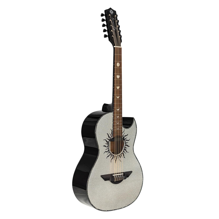 H. Jimenez Glossy Silver Sparkle Painted Top Bajo Quinto Cutaway Electric w/ Hard Wood Case (LBQ1GXE-MD)