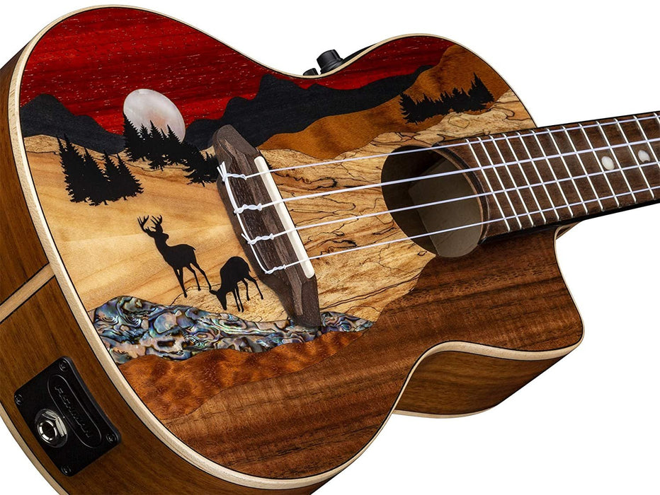 Luna Guitars Vista Deer, 4-String Concert Acoustic/Electric Ukulele, Right (UKEVISTADEERC)