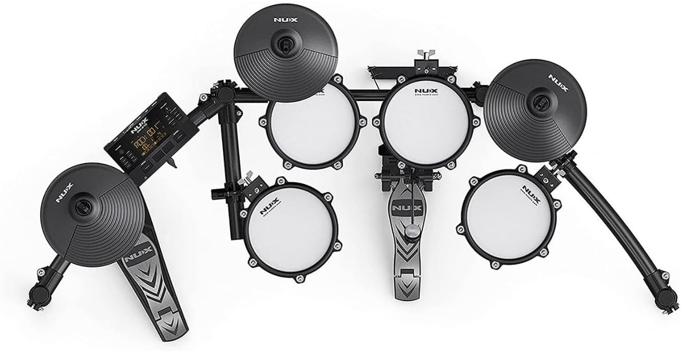 NUX Entry-Level Mesh Head, Recordable Digital Drum Kit, Independent Kick Drum, Diverse Sound Library, and Coach Function (DM-210)