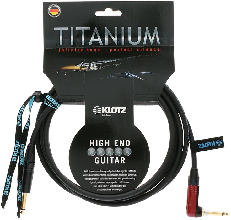 Klotz TIR0600PSP Titanium Guitar Cable with SilentPLUG, ¼-Inch Straight to Right Angle, 20ft, 20 ft