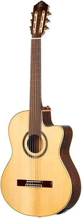 Ortega Guitars 6 String Performer Series Solid Top Slim Neck Acoustic-Electric Nylon Classical Guitar w/Bag, Right (RCE138SN)