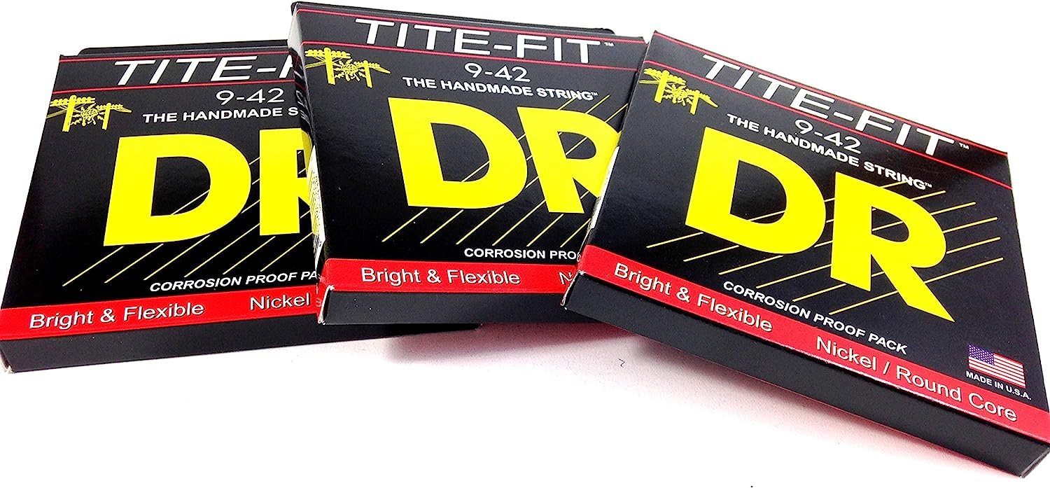 DR Guitar Strings Electric Tite-Fit 3 Pack 09-42 Lite Handmade USA