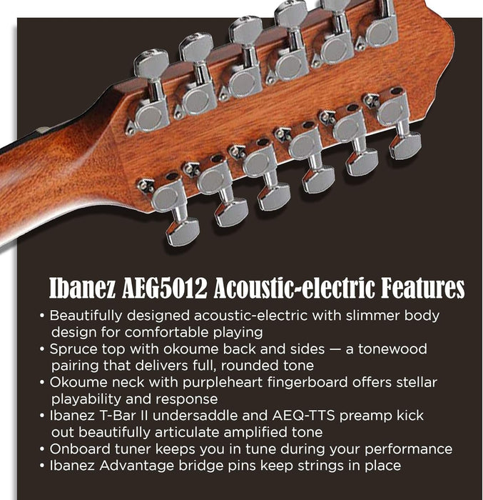 Ibanez Dark Violin Suburst AEG Series Single-Cutaway 12-String Acoustic-Electric Guitar (AEG5012DVH)