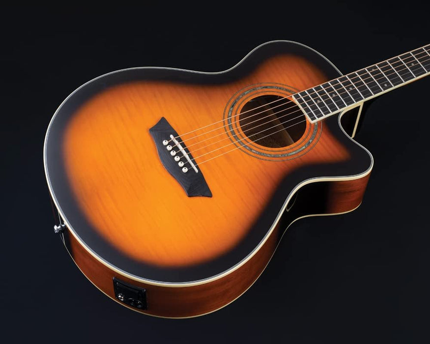 Washburn Festival Series Mini Jumbo Cutaway Acoustic Electric Guitar, Tobacco Burst (EA15ATB-A-U)