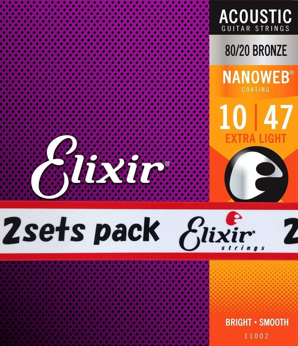 Elixir Nanoweb Extra Light Acoustic Guitar Strings 2-Pack