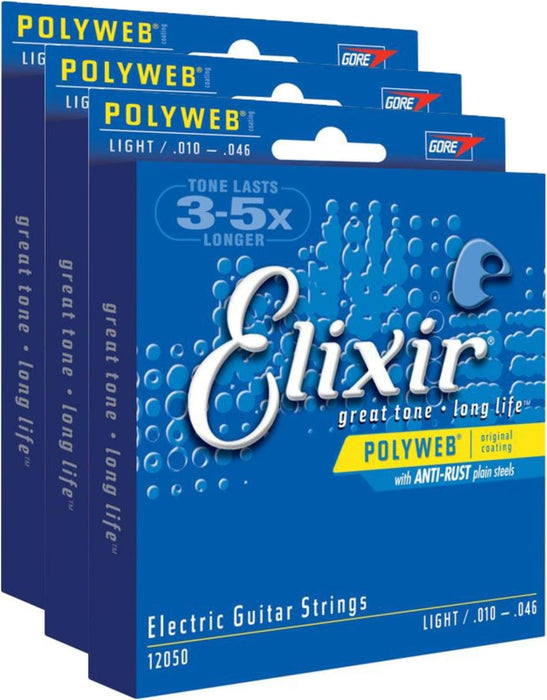 3 Sets of Elixir 12050 Polyweb Light Electric Strings (10-46)