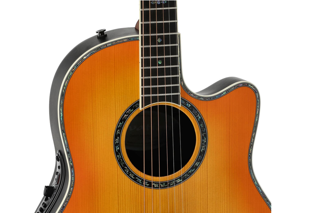 Ovation Electric Acoustic Guitar Pro Series Custom Balladeer - Solid AAA Grade Sitka Spruce Top - Deep Contour Lyrachord Body - Includes 20 mm Soft Case - Honey Burst - 2762BL-HB-G