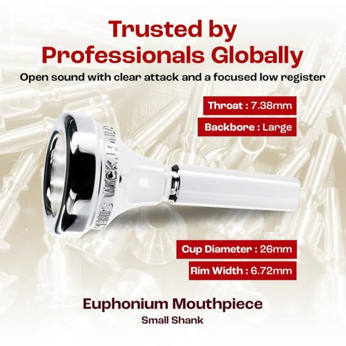 Denis Wick Classic Euphonium Mouthpiece Silver Plated, 5880E-4AY - Large Backbore for Balanced Airflow & Tone - Small Shank Fitting Euphonium Accessories for Easy Articulation - 26 x 6.72 x 7.38mm