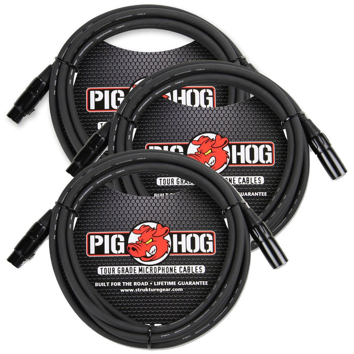 Pig Hog 8mm Tour Grade Mic Cable, 10 Foot XLR - 3-pack (PHM10)