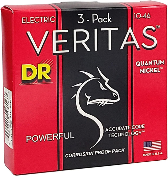 DR Strings Veritas Coated Core Technology Electric Guitar Strings, Medium 10-46, 3-Pack (VTE-10-3PK)