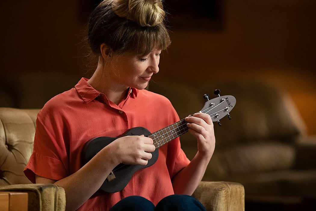 Ortega Guitars, 4-String Keiki Series Sopranino Ukulele with Turtle Etching, Right, Transparent black, (K1-CO)