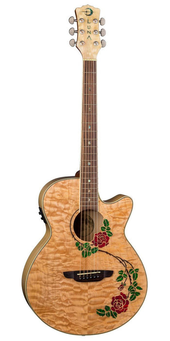 Luna Flora Rose Acoustic-electric Guitar - Gloss Natural Quilted Maple