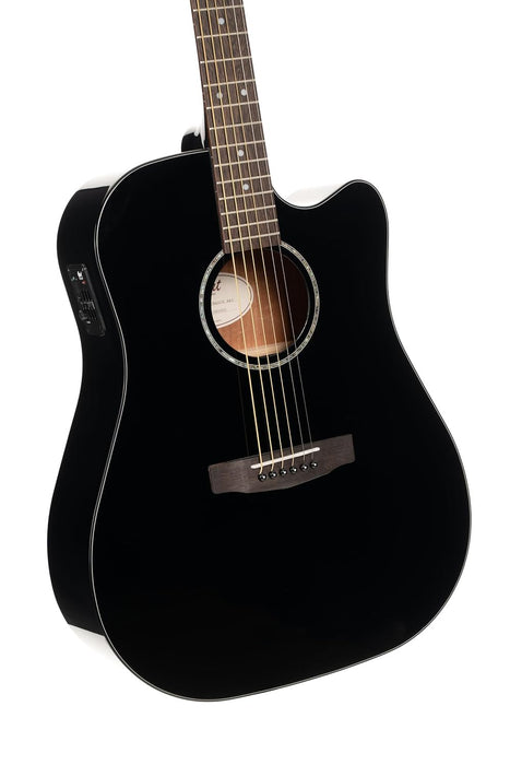 Cort EARTH60CEBK Earth 60 Acoustic-Electric Dreadnought Guitar Black Gloss