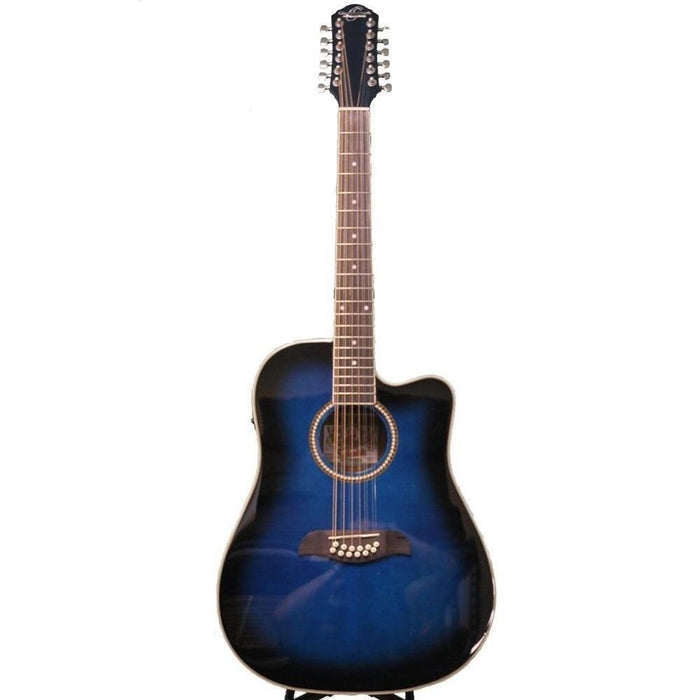 Oscar Schmidt 12-String Acoustic Electric Guitar, Transparent Blue (OD312CETBL-A-U)