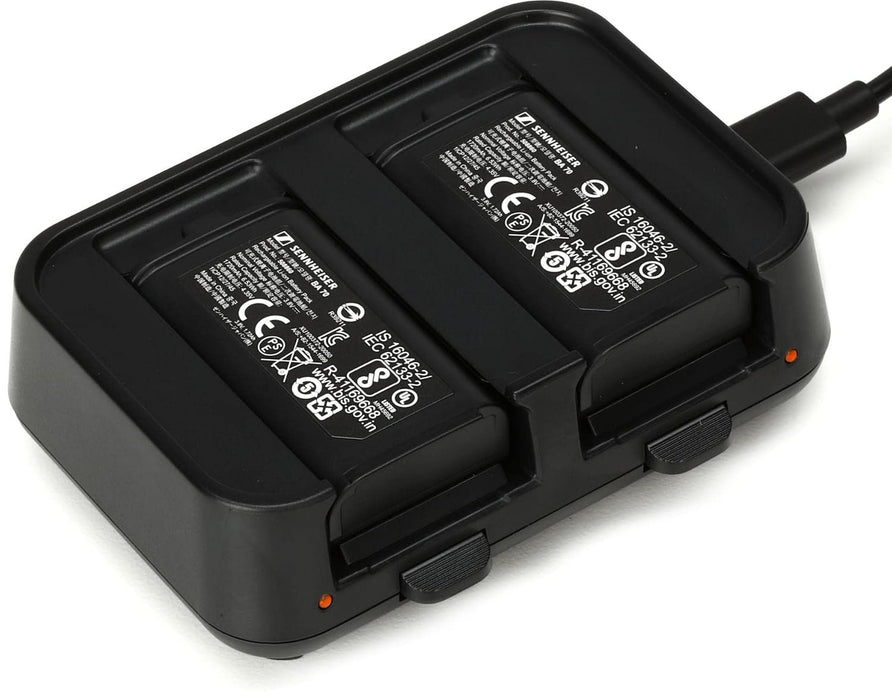 Sennheiser Pro Audio EW-D Charging Set, Dual-Bay Charger w/ 2 Lithium-Ion BA-70 Battery Packs