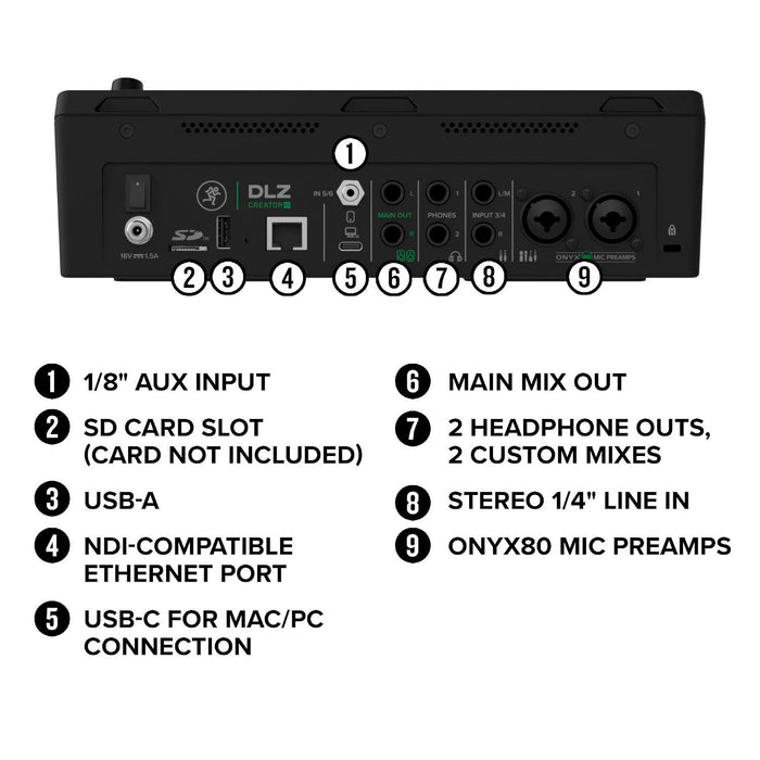 Mackie DLZ Creator XS Adaptive Digital Mixer for Podcasting, Streaming and YouTube with User Modes, Mix Agent Technology, Auto Mix, Onyx80 Mic Preamps