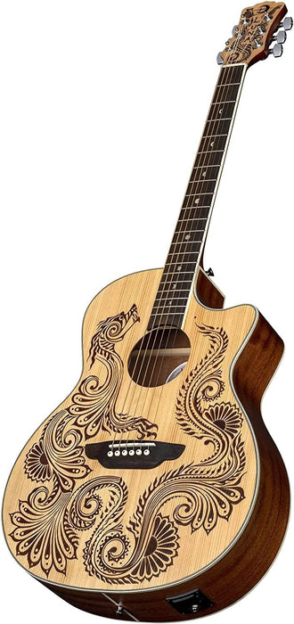 Luna Guitars Henna Dragon 6 String Spruce Acoustic/Electric Guitar, Right (HEN DRA SPR)