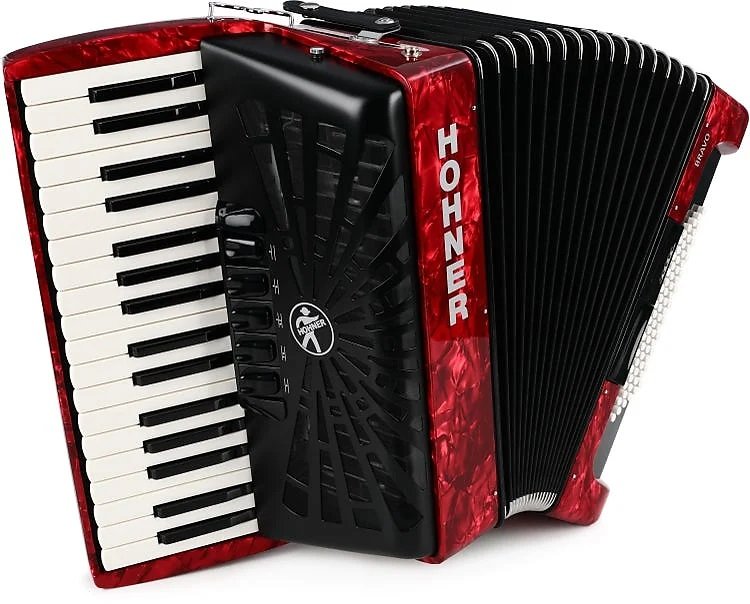 Hohner Bravo Piano Accordion, 72 Bass, Red